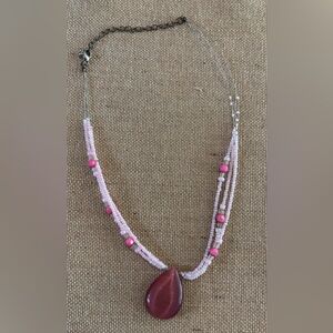 Seed Bead And Pink Cats Eye Necklace 19”